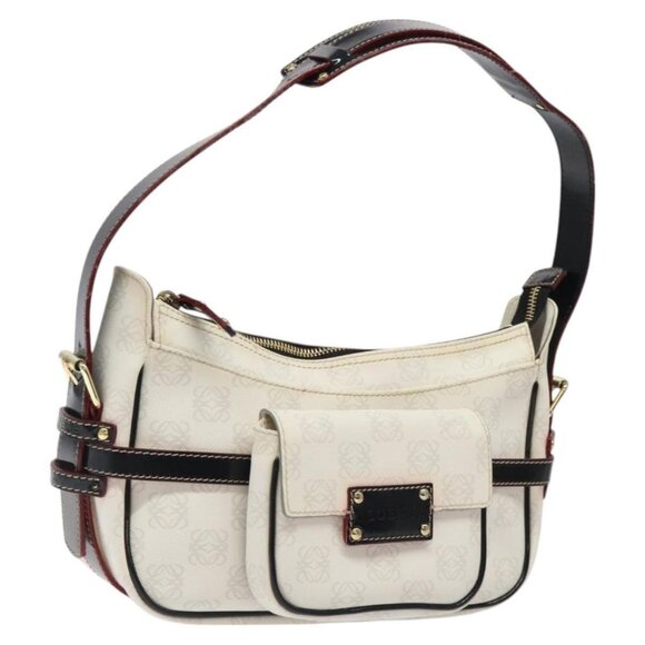 LOEWE Anagram Shoulder Bag PVC White Gold Auth hk2424